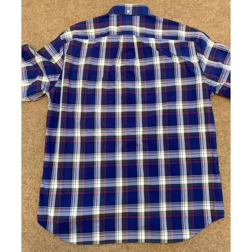 J Crew Shirt Mens XL Tartan Plaid Long Sleeve Blue Button Down Preppy Cotton